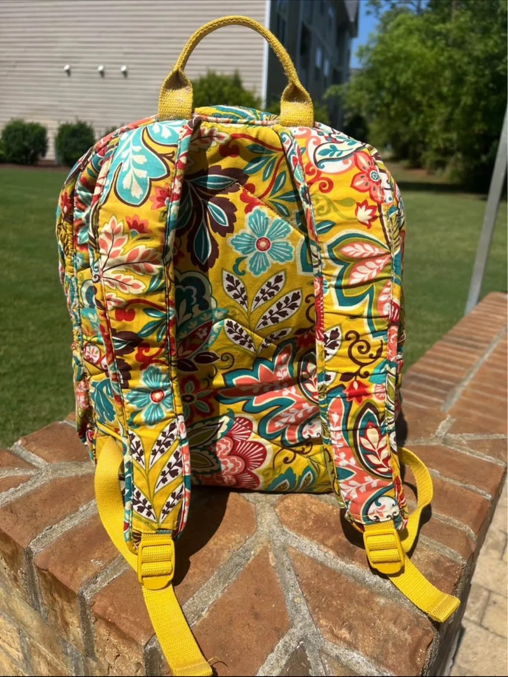 Vera Bradley Yellow Floral Paisley Quilted Backpack